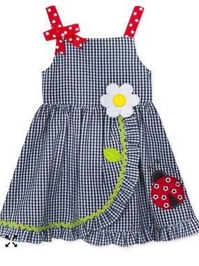 Rare Editions Navy Gingham Dress with Red Polka-Dot Straps